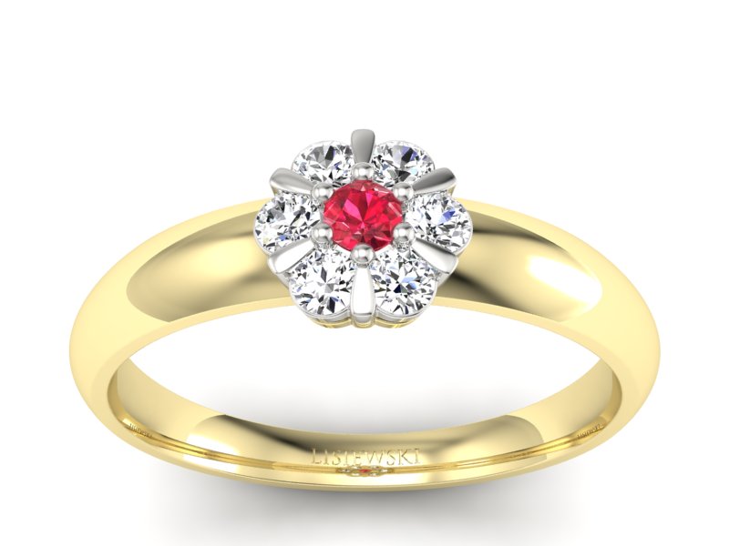 Złoty pierścionek z rubinem i diamentami - 20033zbr2