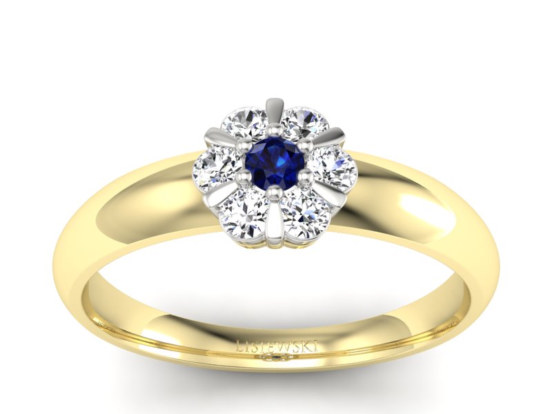 Złoty pierścionek z szafirem i brylantami - 20033zbsz2
