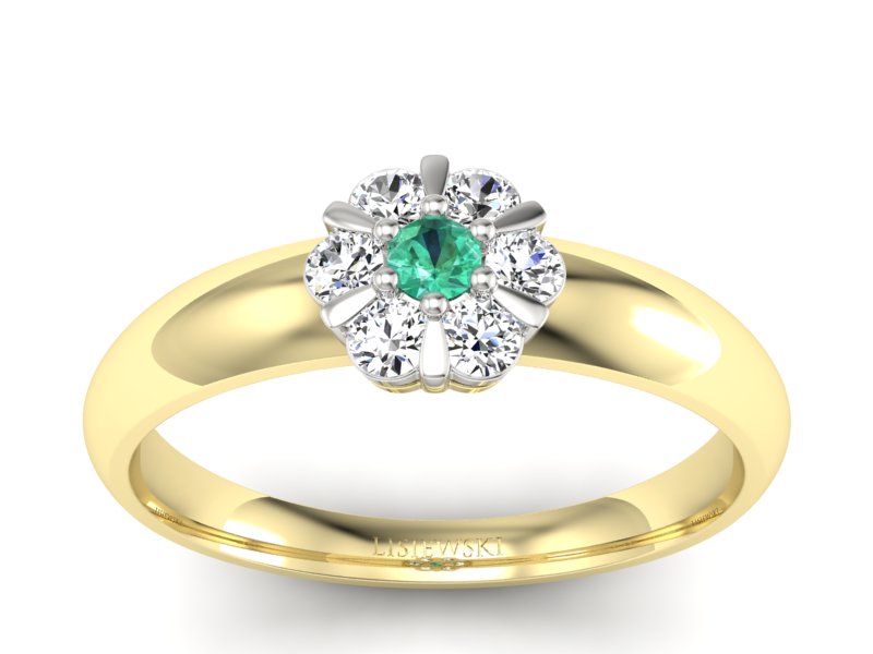 Złoty pierścionek ze szmaragdem i diamentami - 20033zbszm