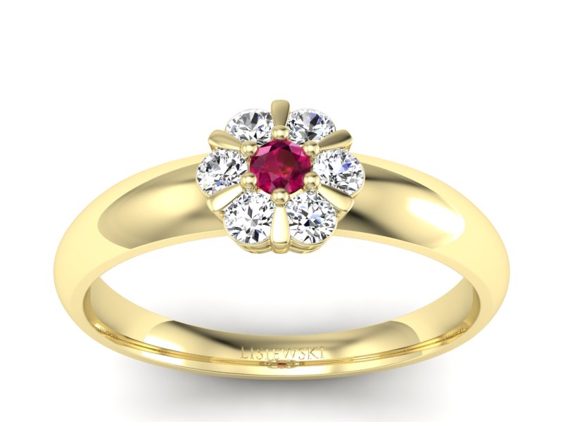 Złoty pierścionek z rubinem i brylantami - 20033zr1
