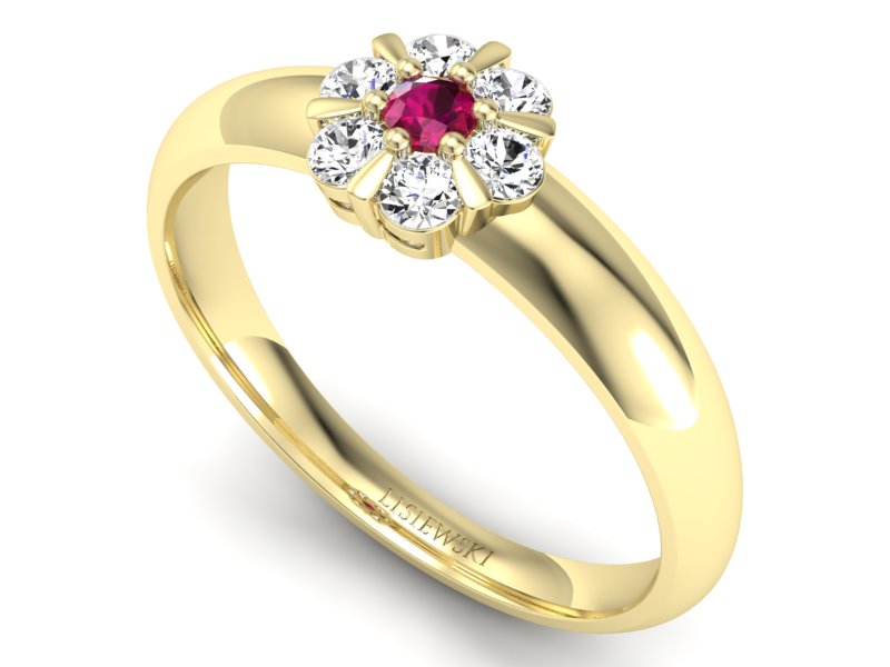 Złoty pierścionek z rubinem i brylantami - 20033zr1 — zdjęcie 3