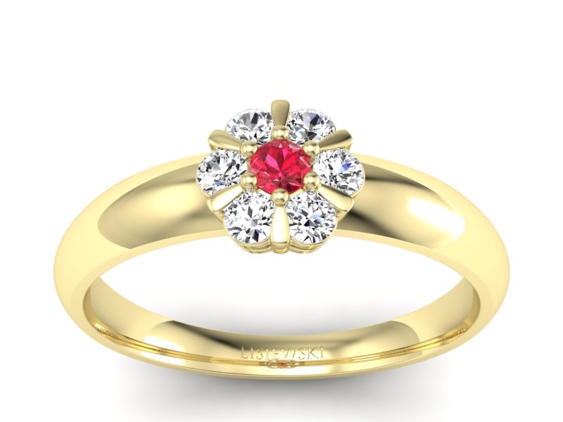 Złoty pierścionek z rubinem i brylantami - 20033zr2