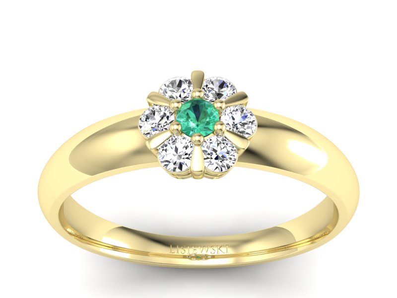 Złoty pierścionek ze szmaragdem i brylantami - 20033zszm