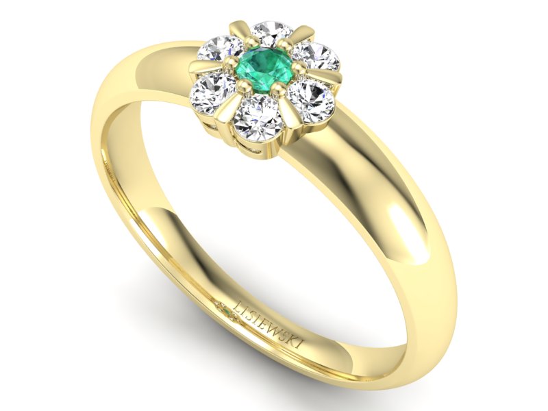 Złoty pierścionek ze szmaragdem i brylantami - 20033zszm — zdjęcie 3