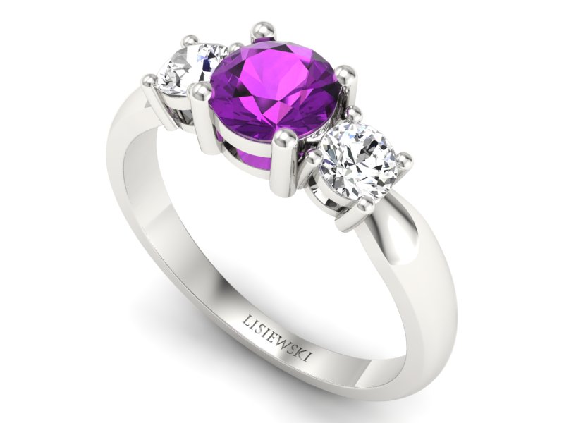 Pierścionek białe złoto z ametystem i brylantami - 20043bat — zdjęcie 3