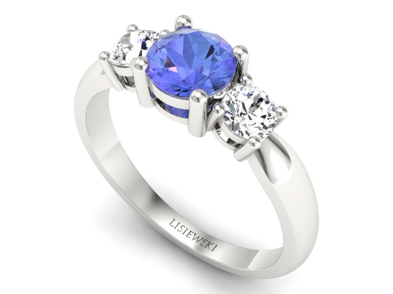Pierścionek z tanzanitem i brylantami białe złoto - 20043bt — zdjęcie 3