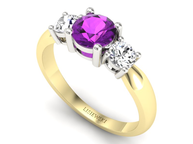 Złoty pierścionek z ametystem i brylantami - 20043zbat — zdjęcie 3