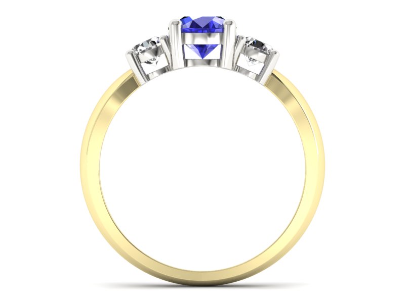 Pierścionek z szafirem i diamentami złoto dwukolorowe - 20043zbszc — zdjęcie 2