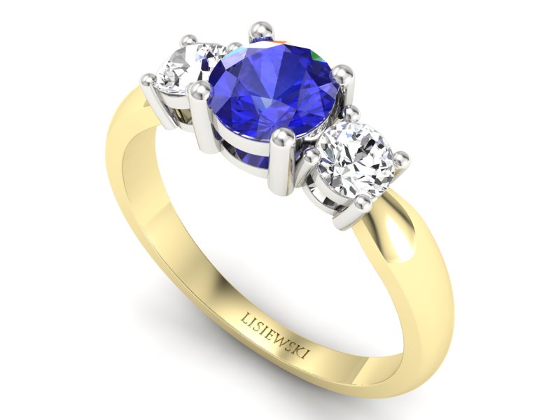 Pierścionek z szafirem i diamentami złoto dwukolorowe - 20043zbszc — zdjęcie 3