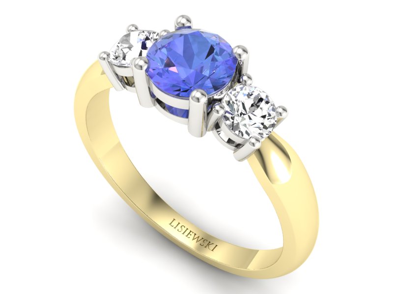 Pierścionek z tanzanitem i brylantami żółte złoto - 20043zbt — zdjęcie 3