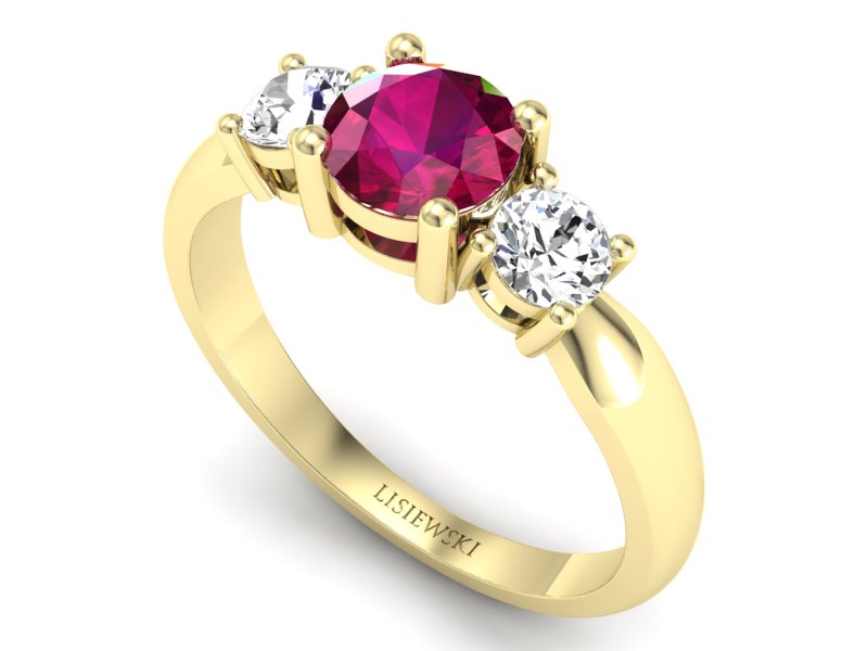 Złoty pierścionek z rubinem i brylantami - 20043zr — zdjęcie 3