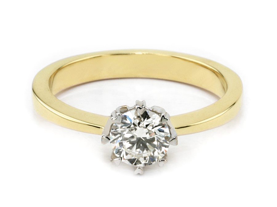 Pierścionek z brylantem białe i żółte złoto - 20044br_Si_H — zdjęcie 2