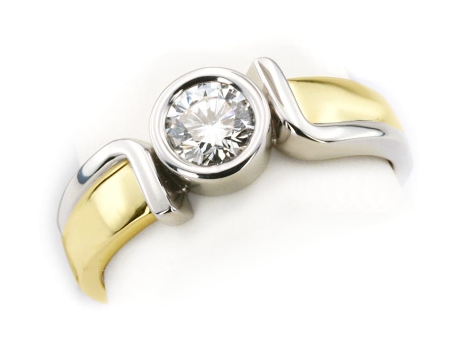 Pierścionek z diamentem żółte i białe złoto - 20046b_br_VS_H — zdjęcie 3