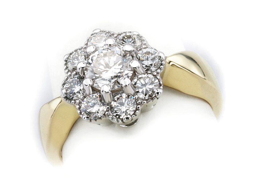 Pierścionek z diamentami żółte i białe złoto - 20048bbr_SI_H — zdjęcie 3