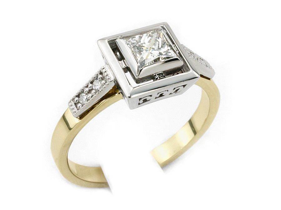 Pierścionek z diamentami żółte białe złoto - 20050bbr_SI2_H - 1