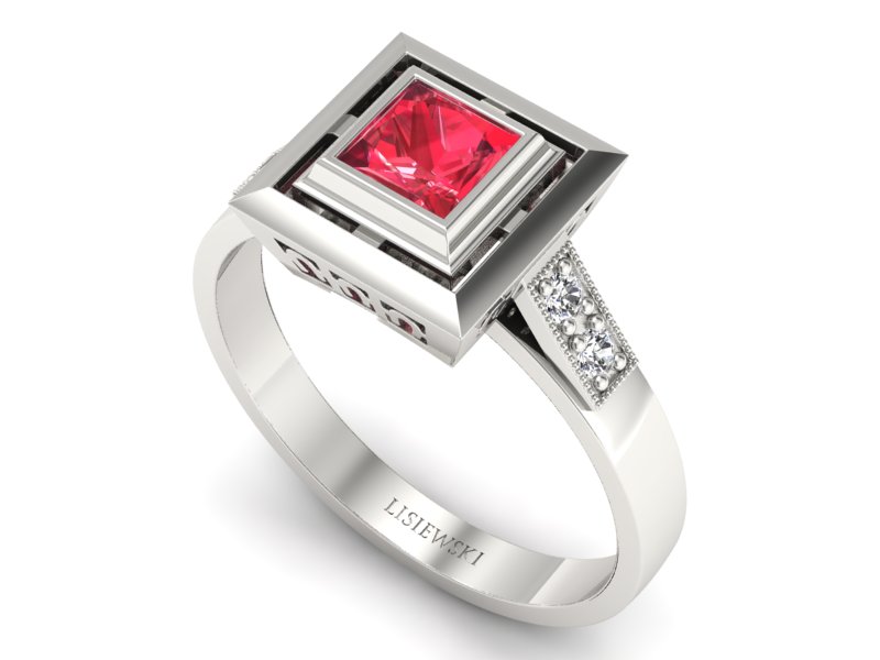 Pierścionek z rubinem i brylantami białe złoto - 20050br — zdjęcie 3