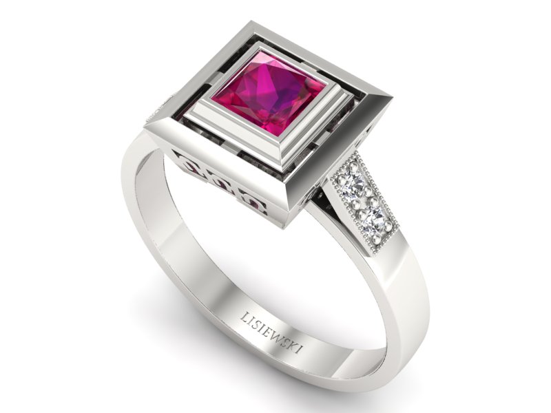 Pierścionek z rubinem białe złoto z brylantami - 20050br1 — zdjęcie 3