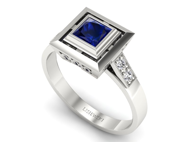 Pierścionek z szafirem z brylantami białe złoto - 20050bsz — zdjęcie 3