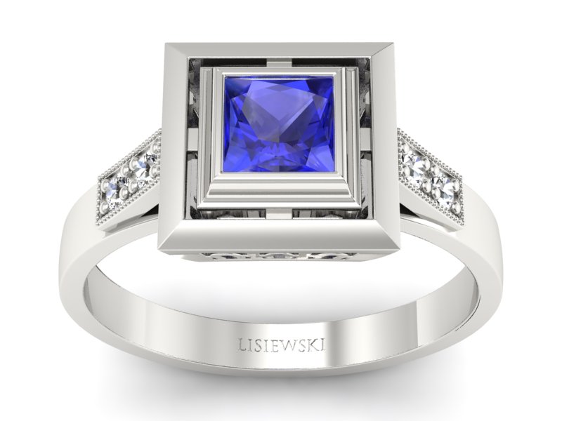 Pierścionek z szafirem białe złoto z brylantami - 20050bszc