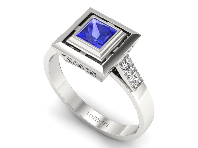 Pierścionek z szafirem białe złoto z brylantami - 20050bszc — zdjęcie 3