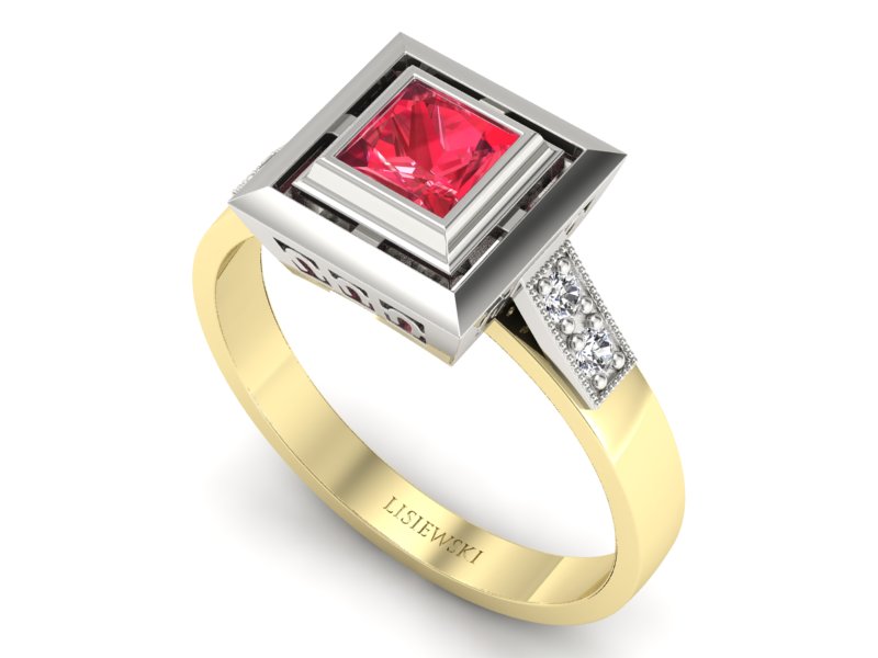 Pierścionek z rubinem i diamentami - 20050zbr — zdjęcie 3