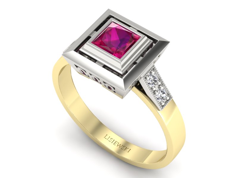 Złoty pierścionek z rubinem i diamentami - 20050zbr1 — zdjęcie 3