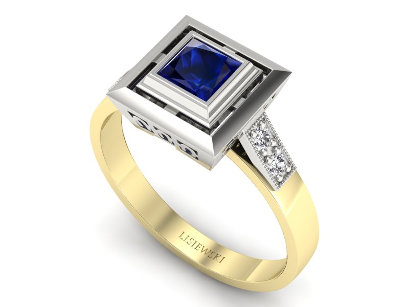 Pierścionek zaręczynowy z szafirem i diamentami - 20050zbsz — zdjęcie 3