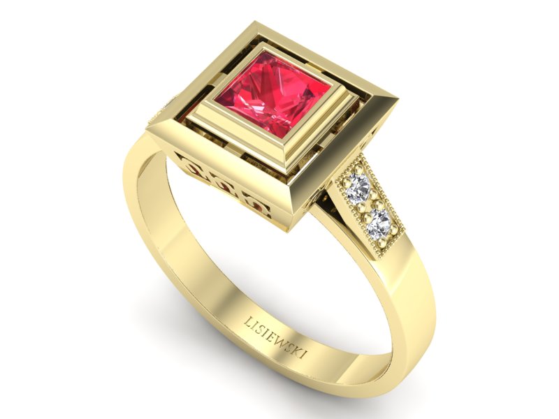 Pierścionek z rubinem i brylantami żółte złoto - 20050zr — zdjęcie 3