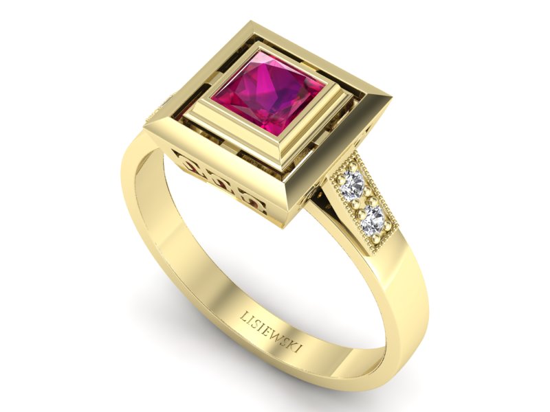 Pierścionek z rubinem i brylantami żółte złoto - 20050zr1 — zdjęcie 3