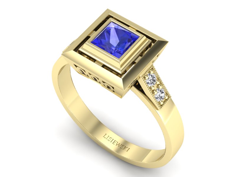 Złoty pierścionek z szafirem i brylantami - 20050zszc — zdjęcie 3
