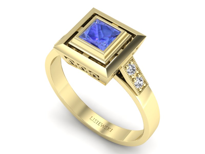 Złoty pierścionek z tanzanitem i brylantami - 20050zt — zdjęcie 3