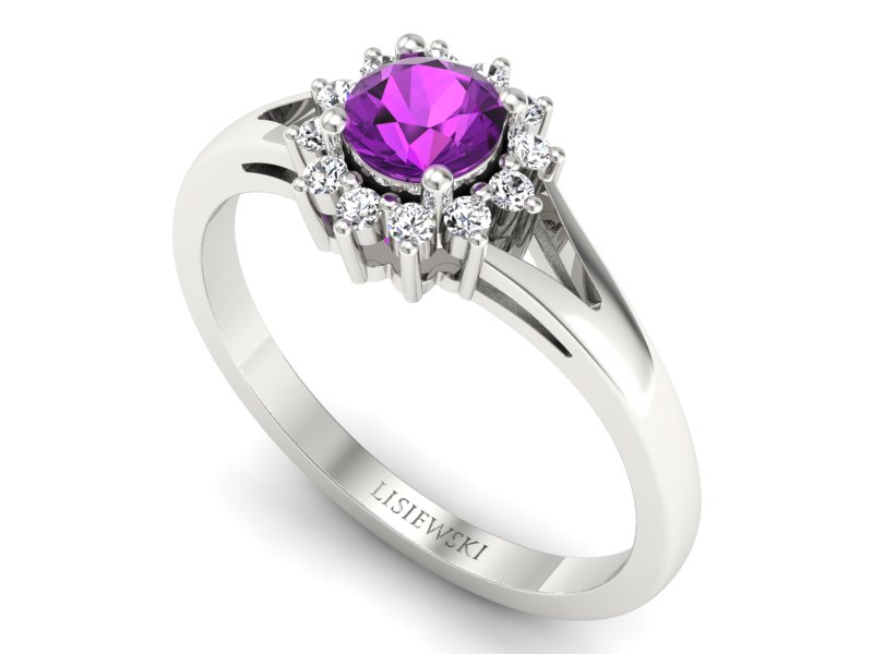 Pierścionek białe złoto z ametystem i brylantami - 20052bat — zdjęcie 3