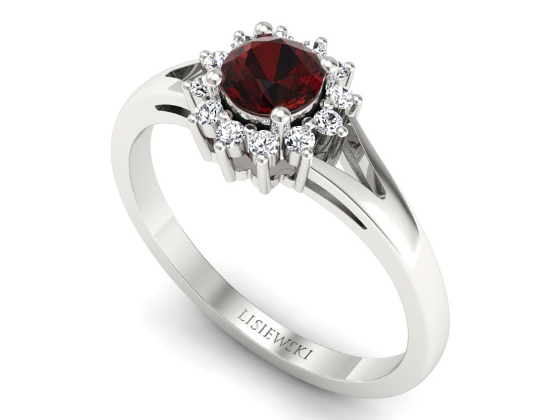 Pierścionek z granatem i brylantami białe złoto - 20052bgr — zdjęcie 3