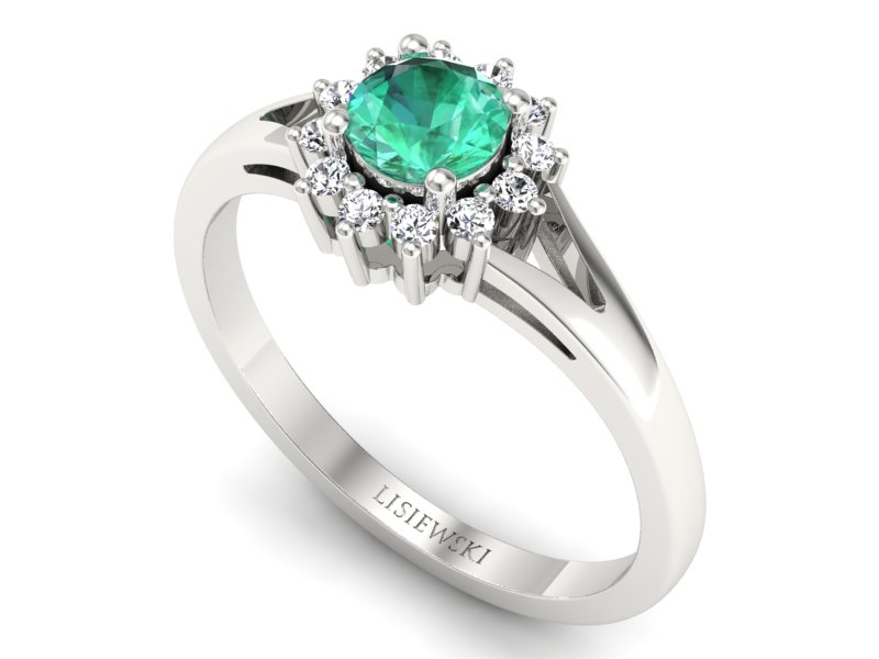 Pierścionek ze szmaragdem i brylantami złoto - 20052bsm — zdjęcie 3
