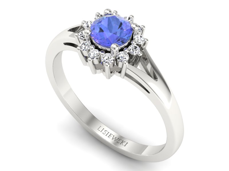Złoty pierścionek z tanzanitem i brylantami - 20052bt — zdjęcie 3