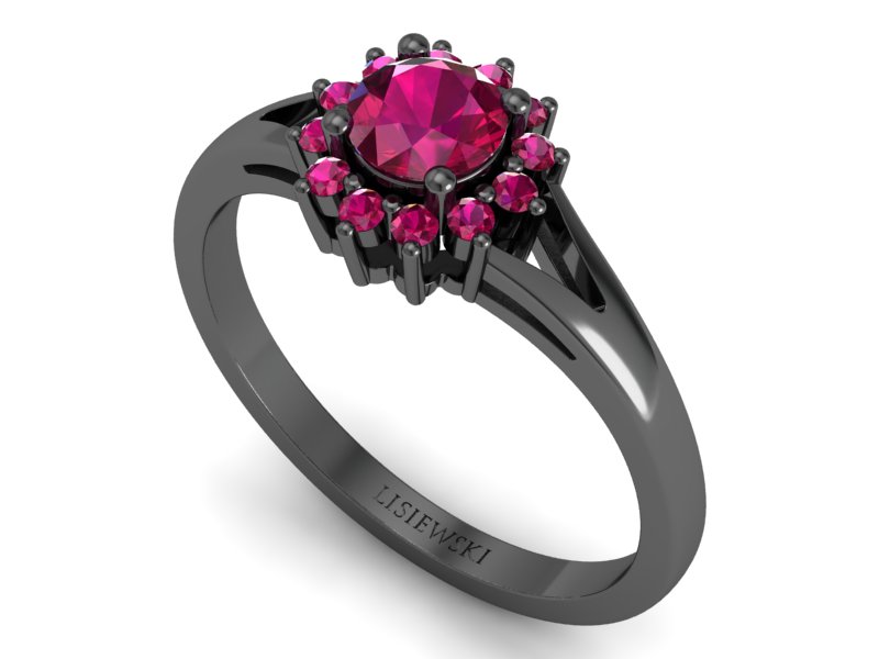 Złoty pierścionek z rubinami z czarnego złota - 20052czr — zdjęcie 3