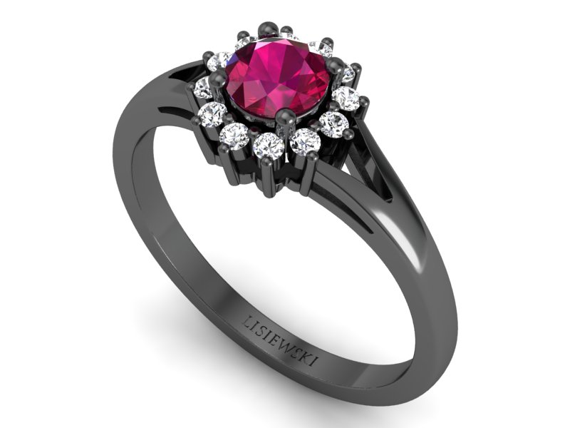 Pierścionek z rubinem i brylantami czarne złoto - 20052czrd — zdjęcie 3