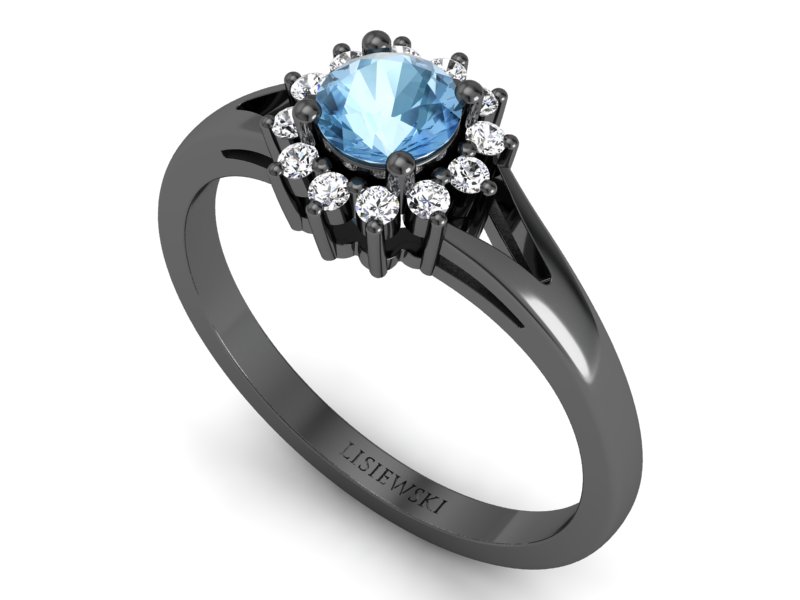 Pierścionek z topazem i brylantami czarne złoto - 20052cztpd — zdjęcie 3