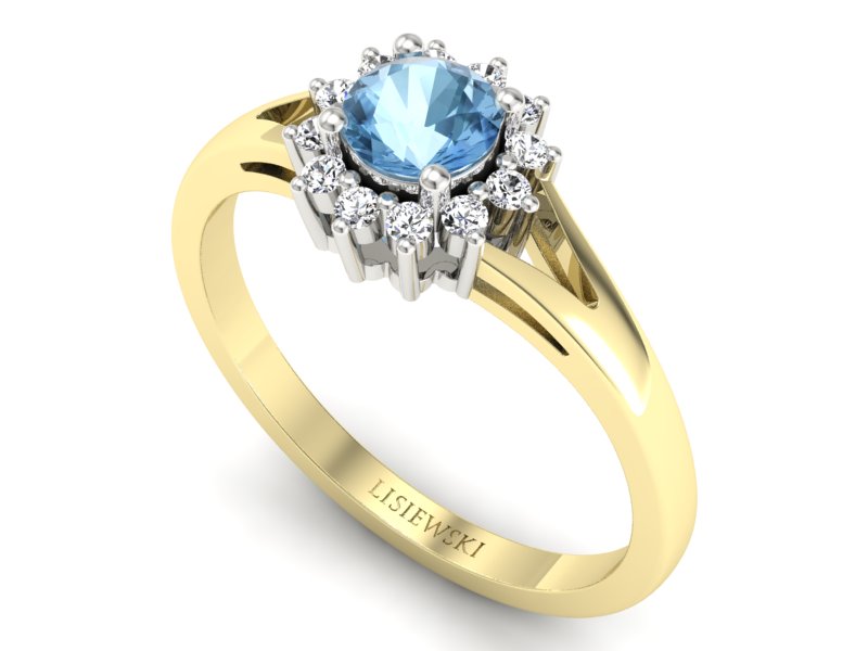 Pierścionek z topazem i brylantami złoto dwukolorowe - 20052zba — zdjęcie 3