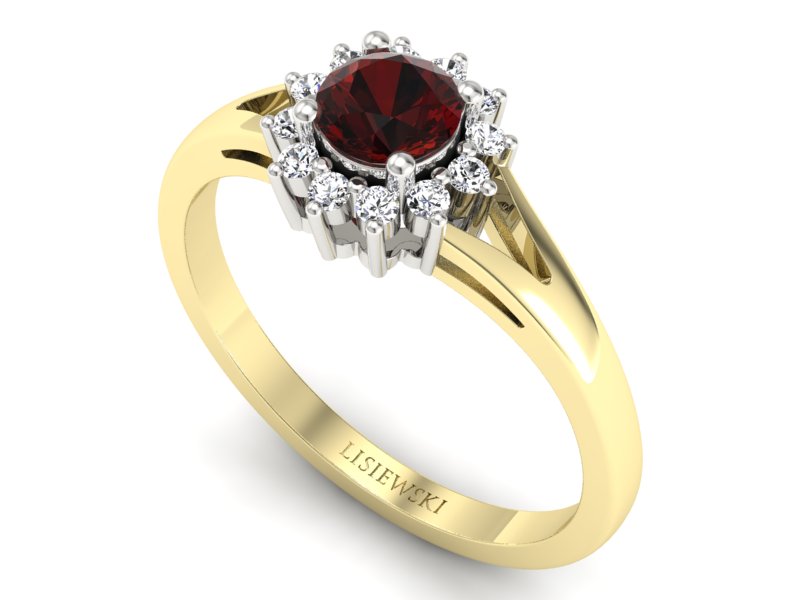 Pierścionek z granatem i brylantami złoto dwukolorowe - 20052zbgr — zdjęcie 3