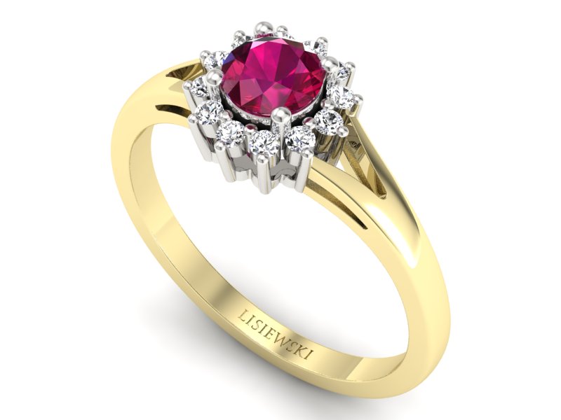 Pierścionek z rubinem i brylantami złoto dwukolorowe - 20052zbr — zdjęcie 3