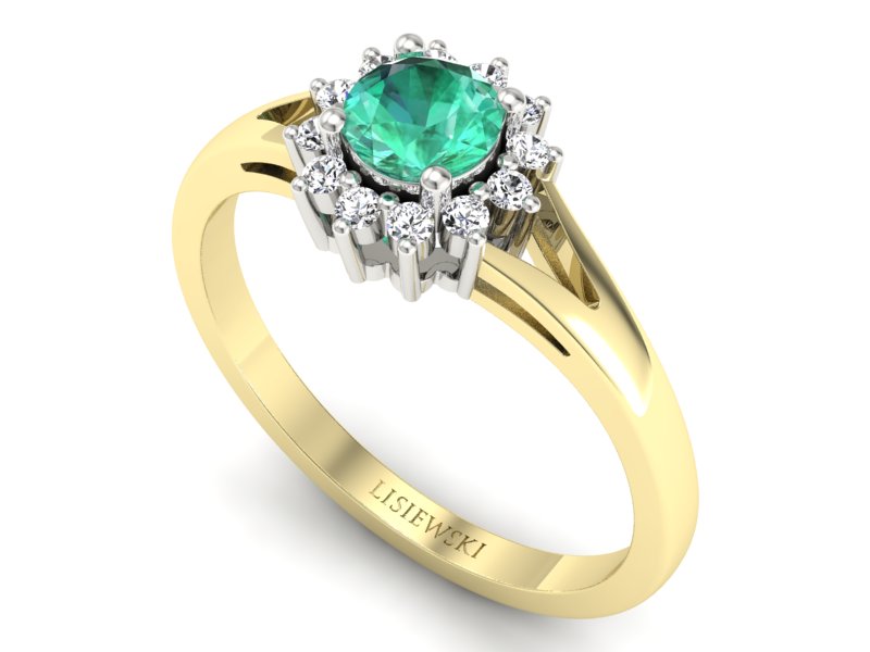 Złoty pierścionek ze szmaragdem i brylantami - 20052zbsm — zdjęcie 3