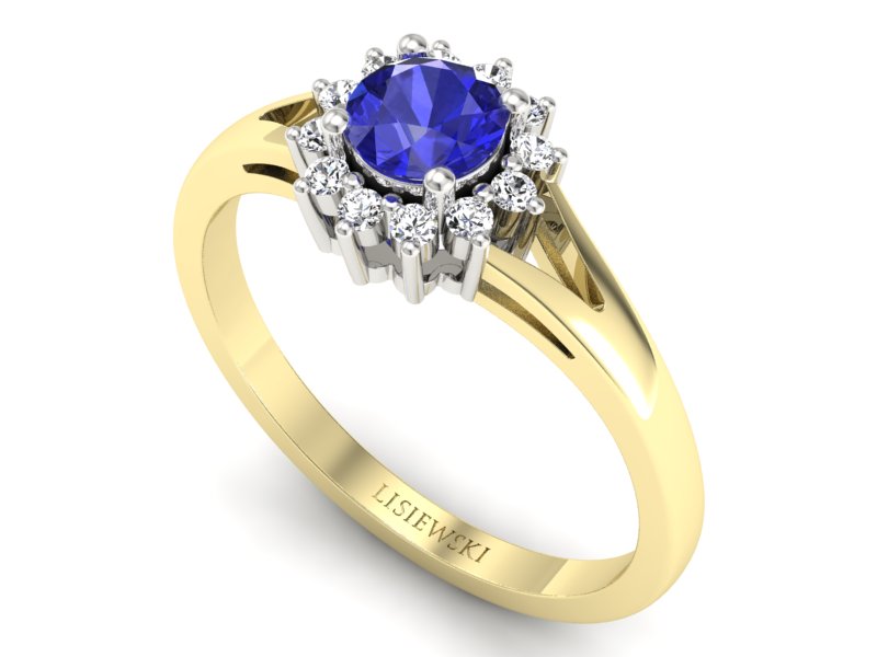 Pierścionek z szafirem i diamentami złoto dwukolorowe - 20052zbszc — zdjęcie 3