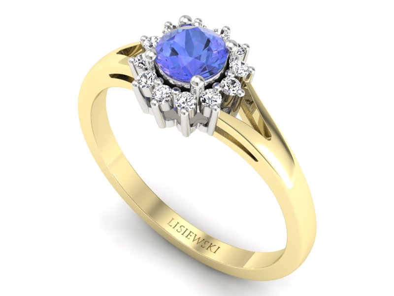Złoty pierścionek z tanzanitem i diamentami - 20052zbt — zdjęcie 3