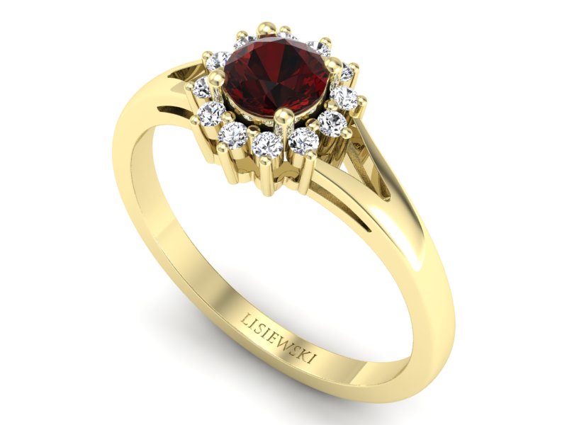 Złoty pierścionek z granatem i diamentami - 20052zgr — zdjęcie 3