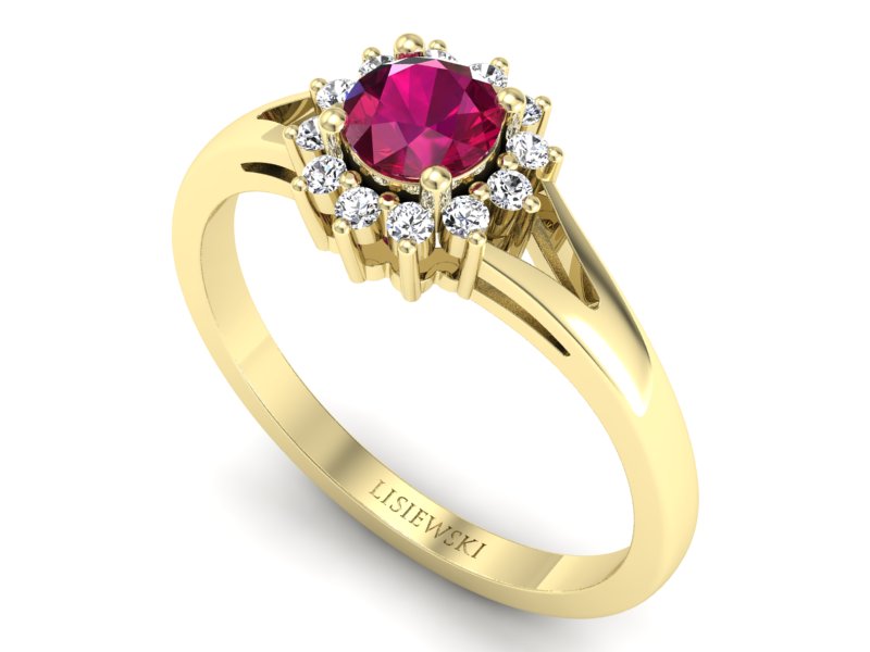Złoty pierścionek z rubinem i diamentami - 20052zr — zdjęcie 3