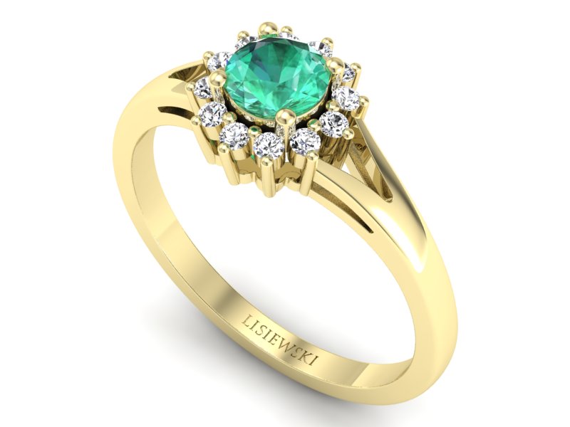 Złoty pierścionek ze szmaragdem i diamentami - 20052zsm — zdjęcie 3