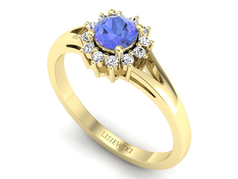 Pierścionek z tanzanitem i brylantami żółte złoto - 20052zt — zdjęcie 3