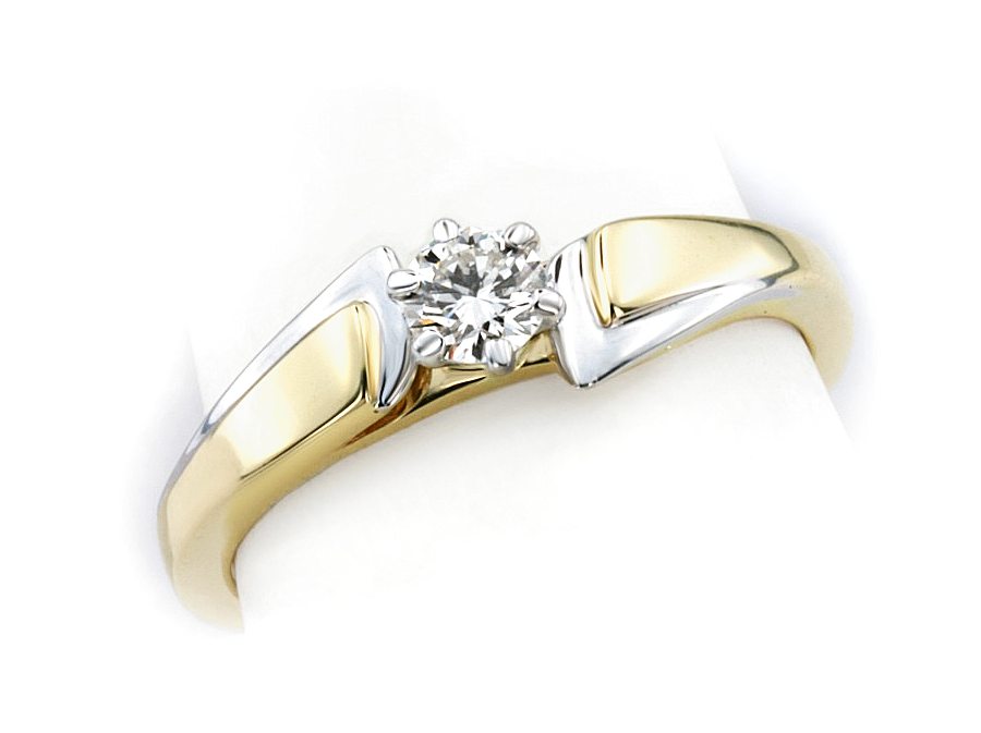 Pierścionek z brylantem białe i żółte złoto - 20054bbr_Si_H — zdjęcie 3