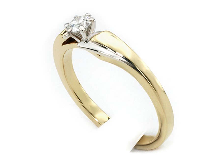 Pierścionek z brylantem białe i żółte złoto - 20054bbrSi2_H — zdjęcie 3